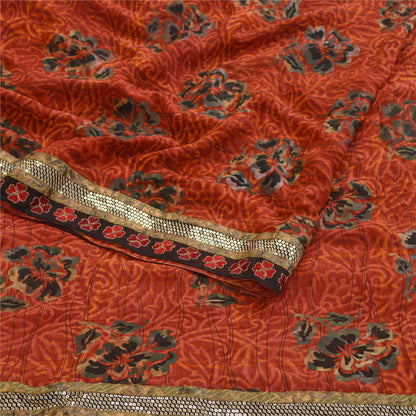 Sanskriti Vintage Sarees Print Patch Mørkerød Ren Georgette Silke Sari Bæredygtigt Stof