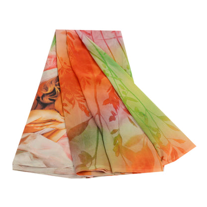 Sanskriti Vintage Sarees Multi Digital Printed Georgette Sari 5yd Craft Sustainable Fabric