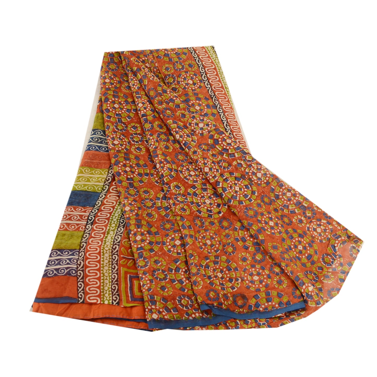 Sanskriti Vintage Sarees Red Pure Georgette Silk Printed Sari Soft Craft Sustainable Fabric
