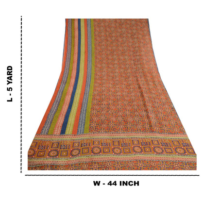 Sanskriti Vintage Sarees Red Pure Georgette Silk Printed Sari Soft Craft Sustainable Fabric