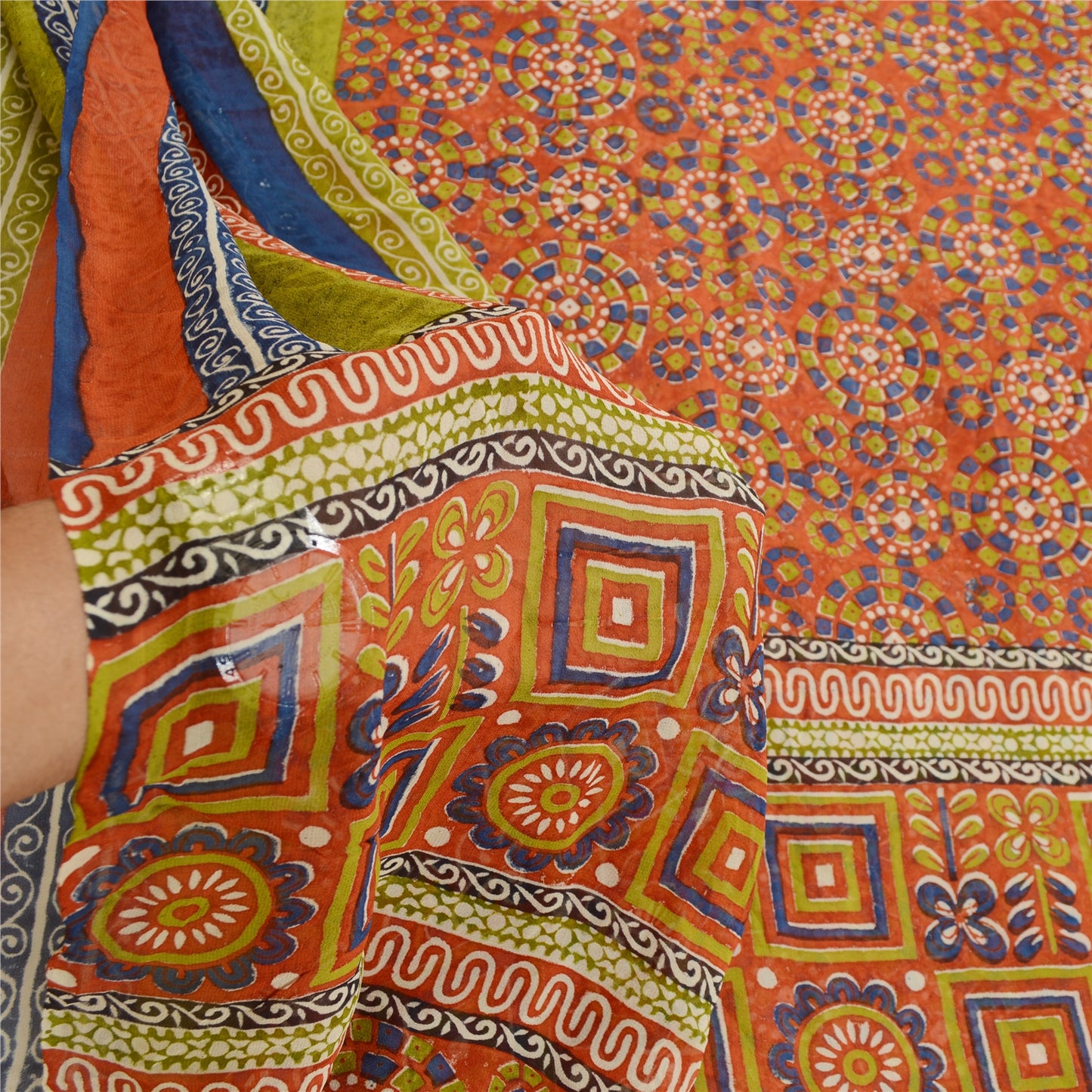 Sanskriti Vintage Sarees Red Pure Georgette Silk Printed Sari Soft Craft Sustainable Fabric