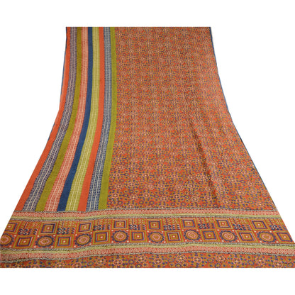 Sanskriti Vintage Sarees Red Pure Georgette Silk Printed Sari Soft Craft Sustainable Fabric