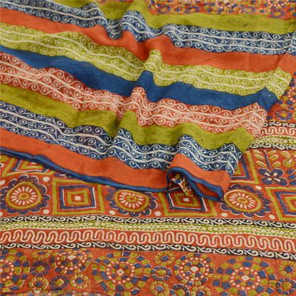 Sanskriti Vintage Sarees Red Pure Georgette Silk Printed Sari Soft Craft Sustainable Fabric