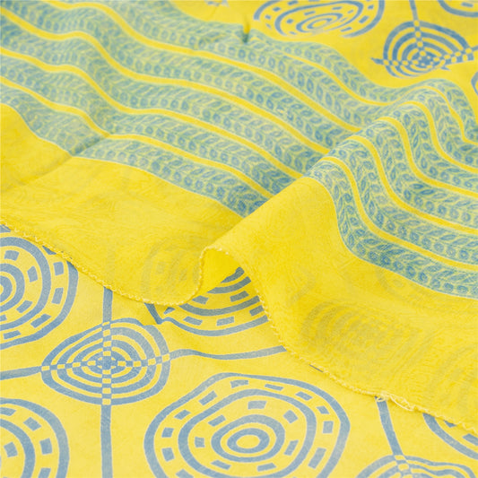 Sanskriti Vintage Sarees Citronblanding Georgette Trykt Sari Dekoration Håndværk Bæredygtigt Stoff