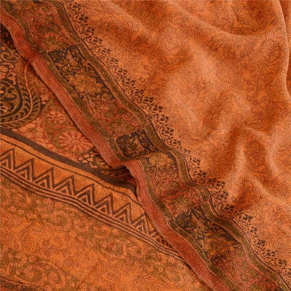 Sanskriti Vintage Safran Sarees Ren Georgette Silke Trykt Sari Håndværk Bæredygtigt Stoff