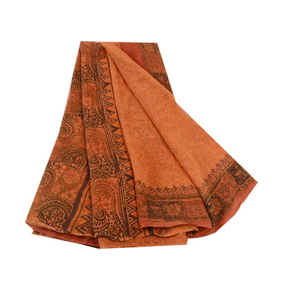 Sanskriti Vintage Safran Sarees Ren Georgette Silke Trykt Sari Håndværk Bæredygtigt Stoff