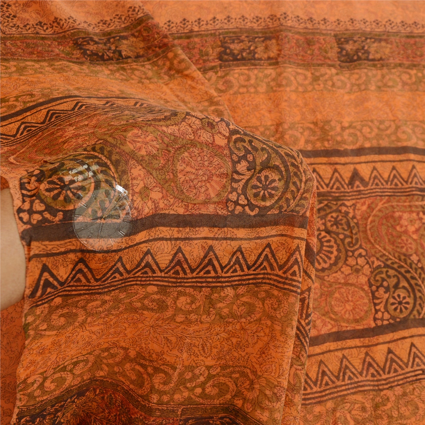 Sanskriti Vintage Safran Sarees Ren Georgette Silke Trykt Sari Håndværk Bæredygtigt Stoff