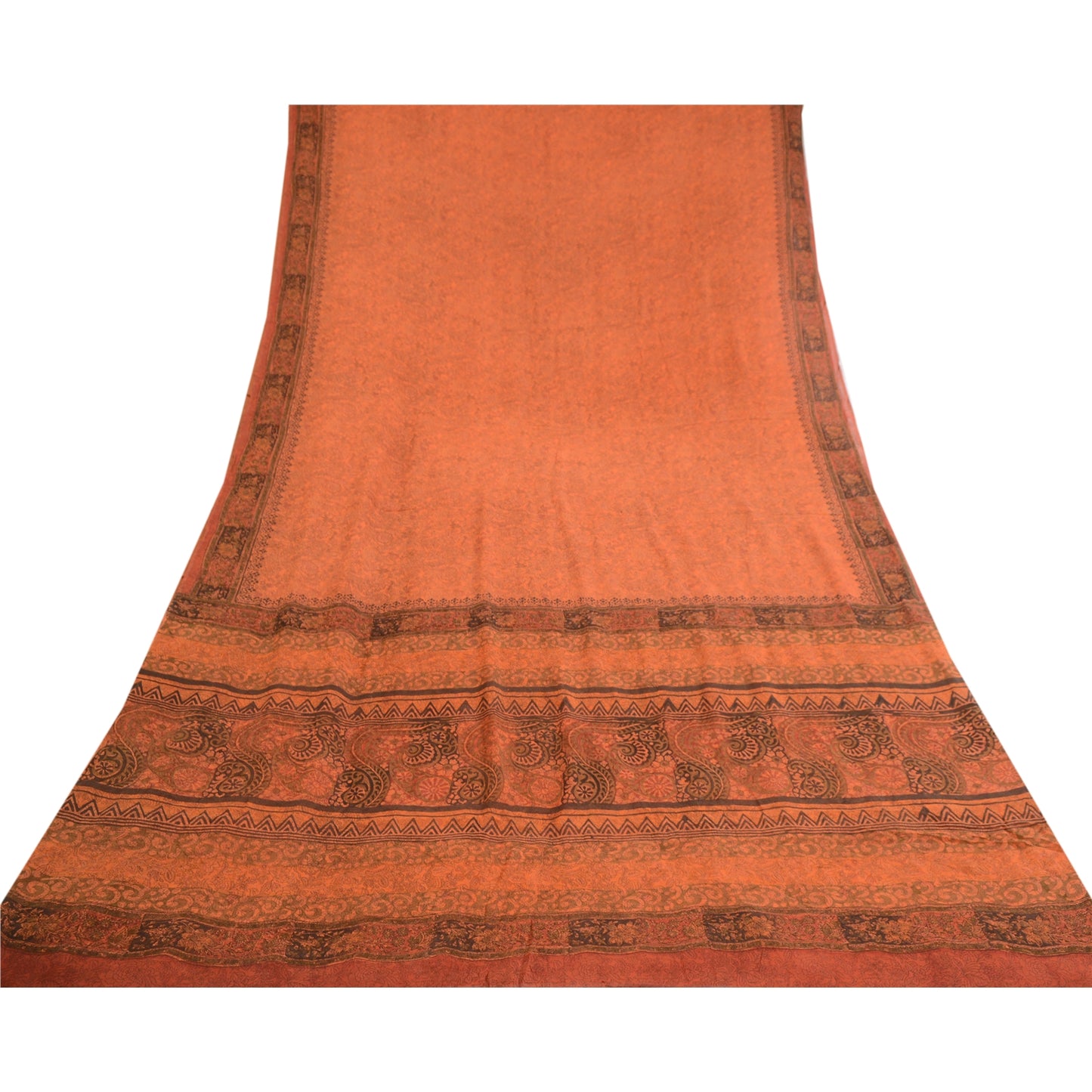 Sanskriti Vintage Safran Sarees Ren Georgette Silke Trykt Sari Håndværk Bæredygtigt Stoff