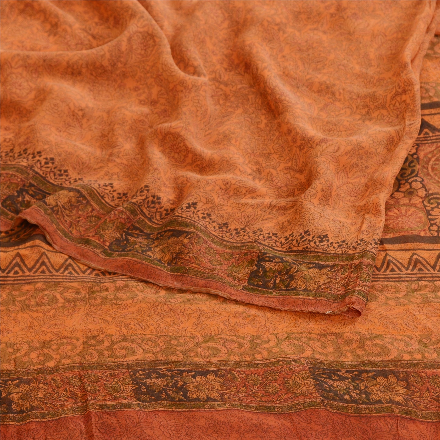 Sanskriti Vintage Safran Sarees Ren Georgette Silke Trykt Sari Håndværk Bæredygtigt Stoff