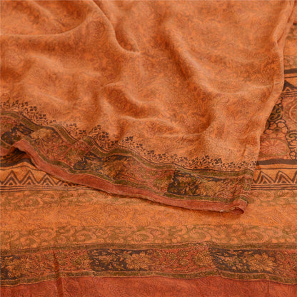 Sanskriti Vintage Safran Sarees Ren Georgette Silke Trykt Sari Håndværk Bæredygtigt Stoff