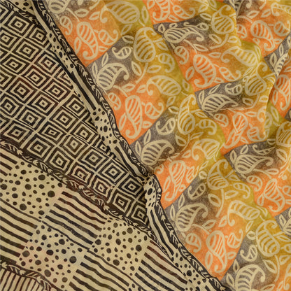Sanskriti Vintage Multi Sarees Pure Georgette Silk Printed Sari 5yd Craft Sustainable Fabric