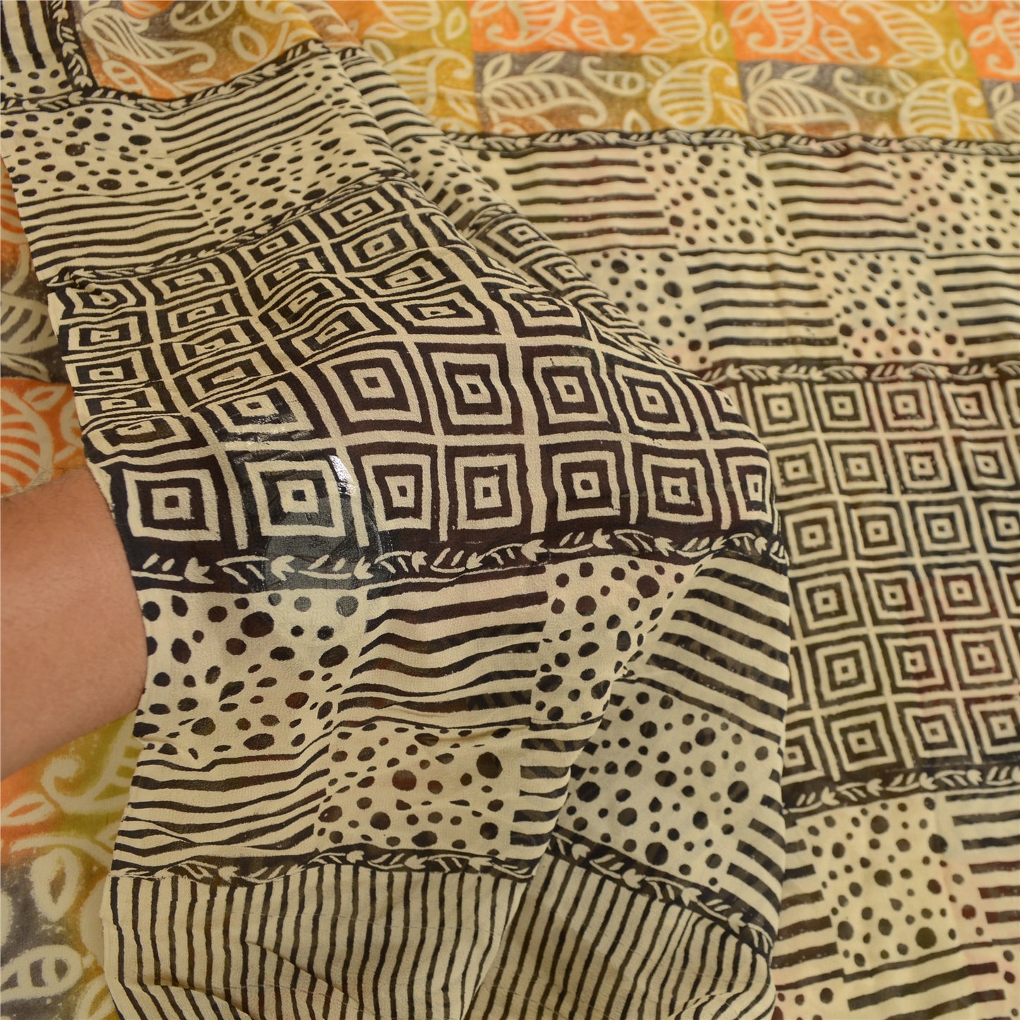 Sanskriti Vintage Multi Sarees Pure Georgette Silk Printed Sari 5yd Craft Sustainable Fabric