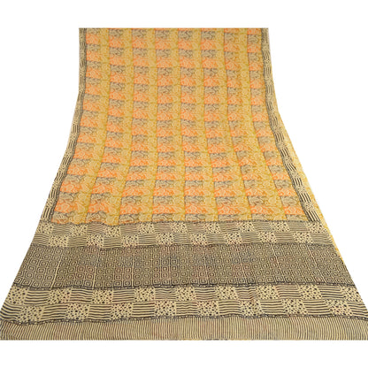 Sanskriti Vintage Multi Sarees Pure Georgette Silk Printed Sari 5yd Craft Sustainable Fabric
