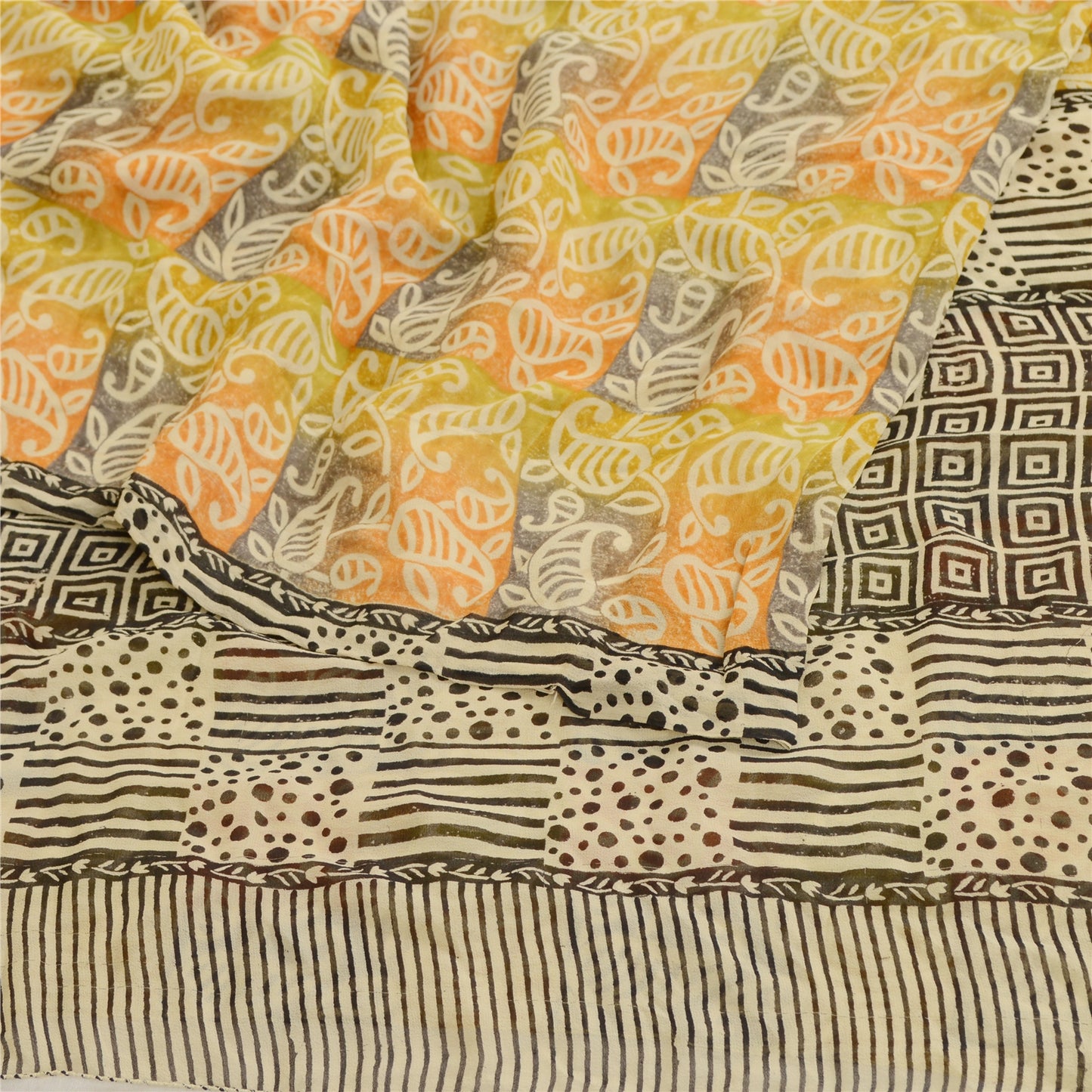 Sanskriti Vintage Multi Sarees Pure Georgette Silk Printed Sari 5yd Craft Sustainable Fabric