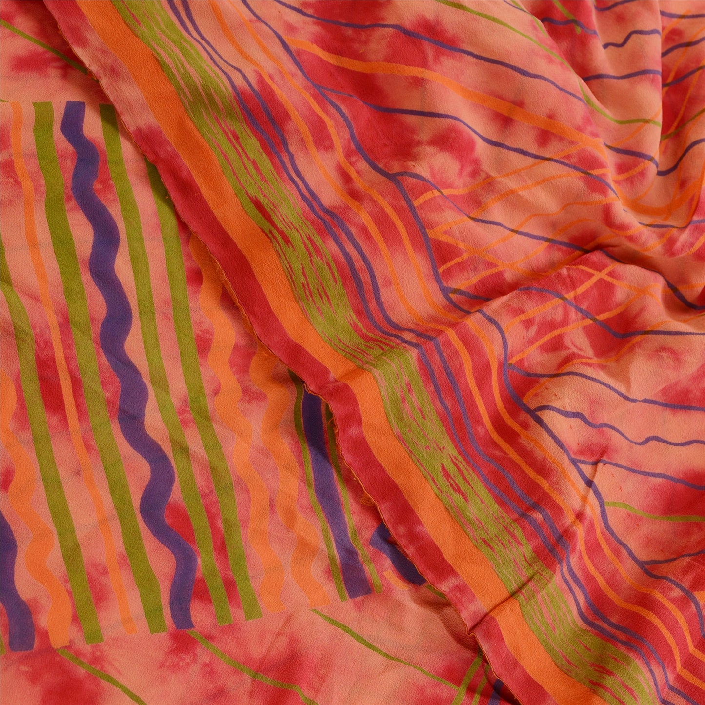 Sanskriti Vintage Red Tie-Dye Georgette Silk Saree: Printed Craft Fabric 5 Yd Create-Floral Dresses, Kaftans, Skirts, Tops