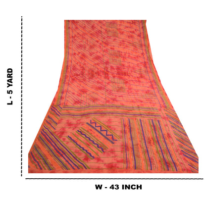 Sanskriti Vintage Red Tie-Dye Georgette Silk Saree: Printed Craft Fabric 5 Yd Create-Floral Dresses, Kaftans, Skirts, Tops