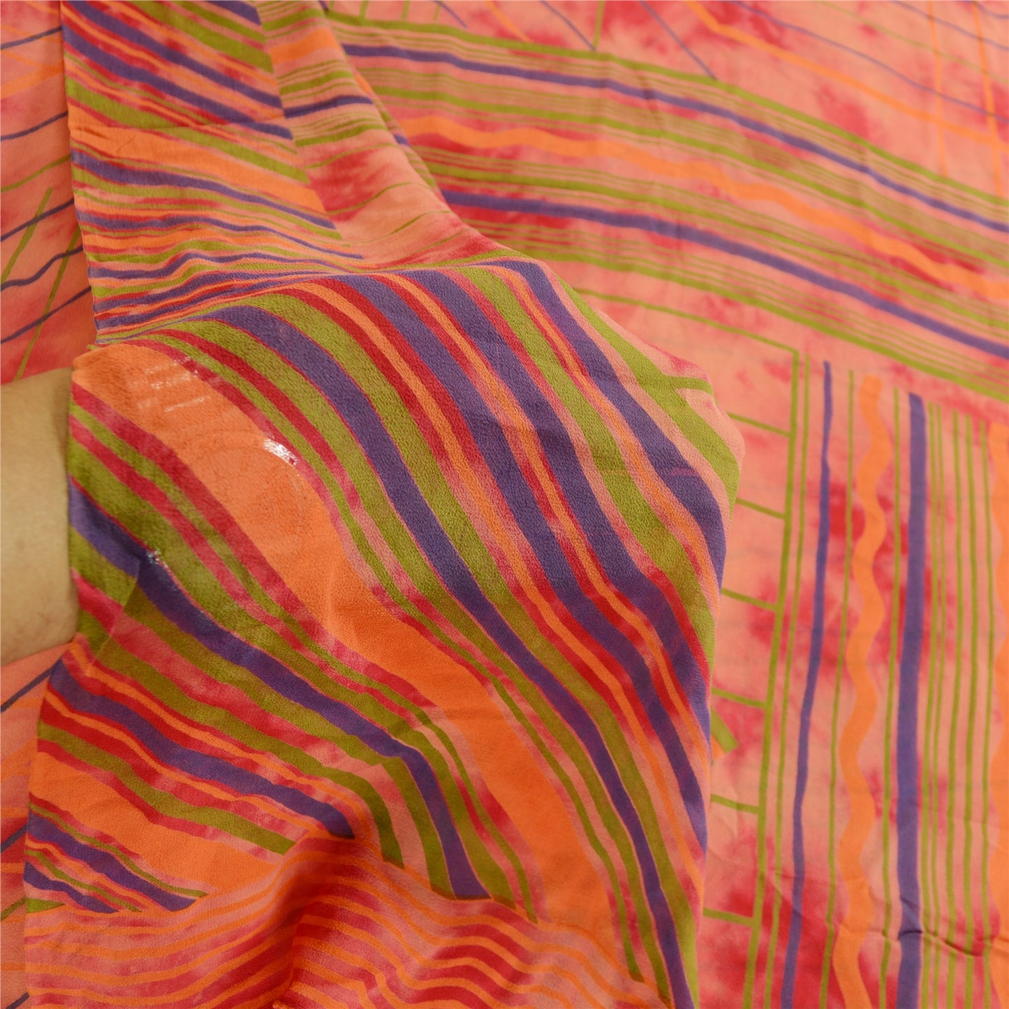 Sanskriti Vintage Red Tie-Dye Georgette Silk Saree: Printed Craft Fabric 5 Yd Create-Floral Dresses, Kaftans, Skirts, Tops