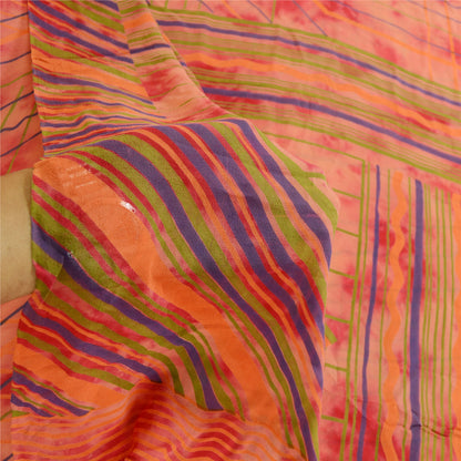 Sanskriti Vintage Red Tie-Dye Georgette Silk Saree: Printed Craft Fabric 5 Yd Create-Floral Dresses, Kaftans, Skirts, Tops