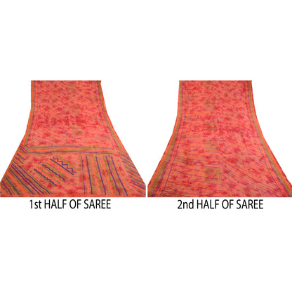 Sanskriti Vintage Red Tie-Dye Georgette Silk Saree: Printed Craft Fabric 5 Yd Create-Floral Dresses, Kaftans, Skirts, Tops