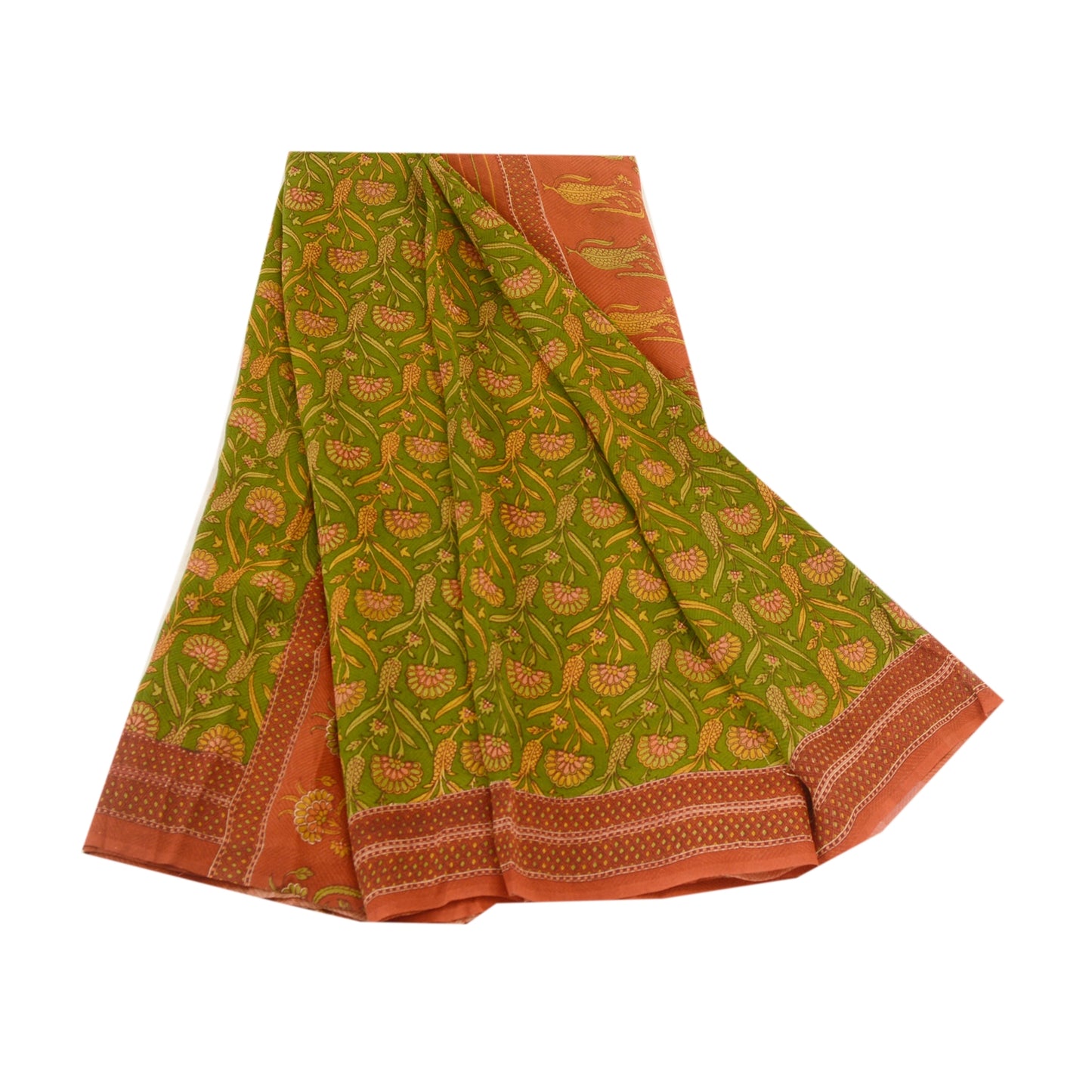 Sanskriti Vintage Sarees Grønt Trykt Ren Georgette Silke Sari 5yd Håndværksmæssigt Bæredygtigt Stoff