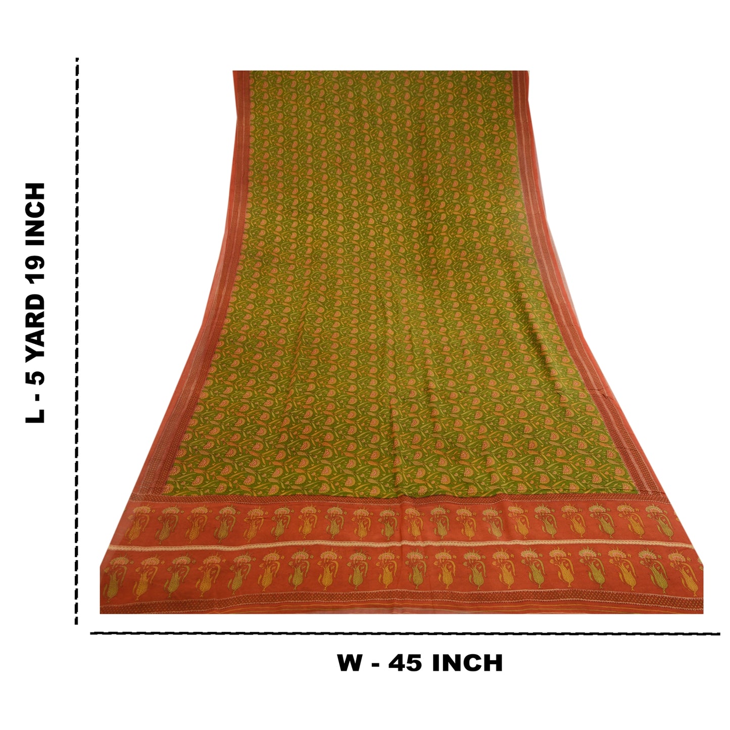 Sanskriti Vintage Sarees Grønt Trykt Ren Georgette Silke Sari 5yd Håndværksmæssigt Bæredygtigt Stoff
