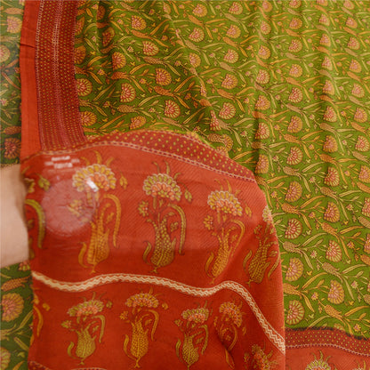 Sanskriti Vintage Sarees Grønt Trykt Ren Georgette Silke Sari 5yd Håndværksmæssigt Bæredygtigt Stoff