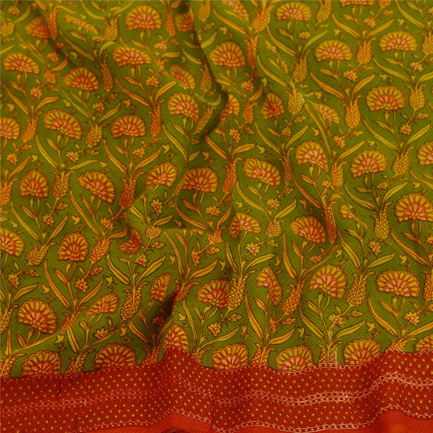 Sanskriti Vintage Sarees Grønt Trykt Ren Georgette Silke Sari 5yd Håndværksmæssigt Bæredygtigt Stoff