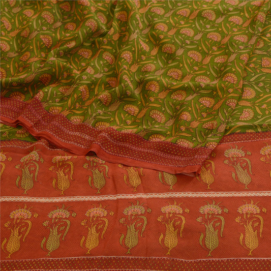 Sanskriti Vintage Sarees Grønt Trykt Ren Georgette Silke Sari 5yd Håndværksmæssigt Bæredygtigt Stoff
