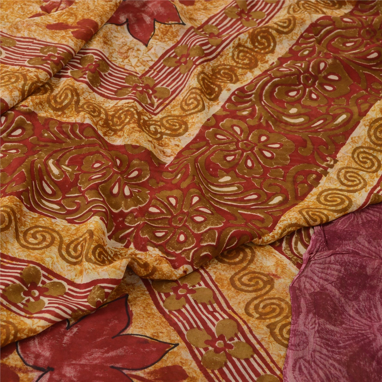 Sanskriti Vintage 100% Pure Georgette Silk Purple Printed Saree 5 Yd Floral Craft Fabric Bohemian Fabric For Dressmaking,Craft Supplies
