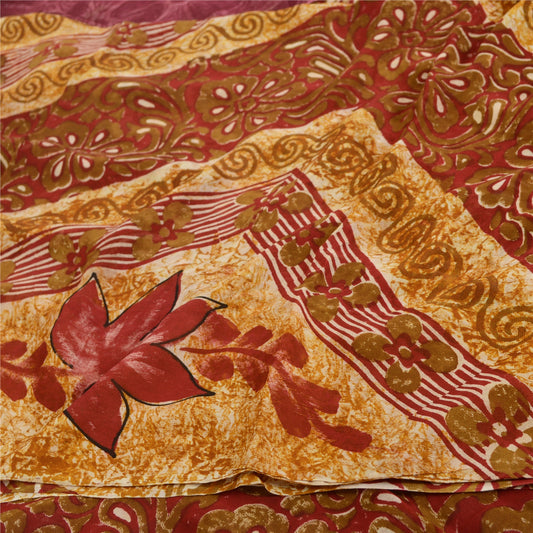 Sanskriti Vintage 100% Pure Georgette Silk Purple Printed Saree 5 Yd Floral Craft Fabric Bohemian Fabric For Dressmaking,Craft Supplies