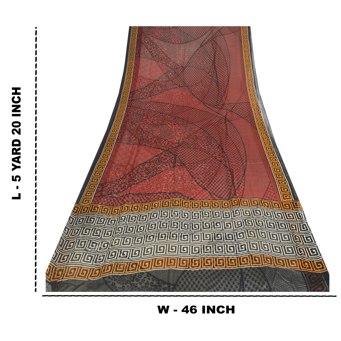 Sanskriti Vintage Sarees Dark Red Blend Georgette Printed Sari 5YD Craft Sustainable Fabric
