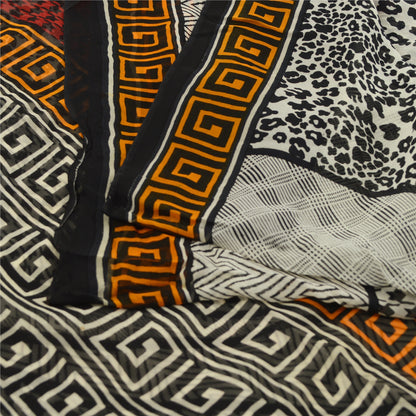 Sanskriti Vintage Sarees Dark Red Blend Georgette Printed Sari 5YD Craft Sustainable Fabric
