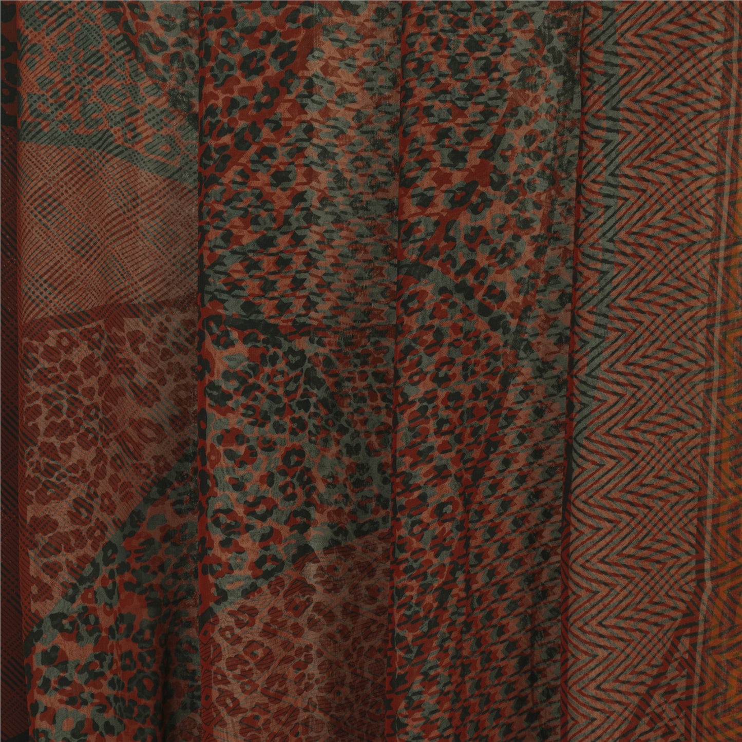Sanskriti Vintage Sarees Dark Red Blend Georgette Printed Sari 5YD Craft Sustainable Fabric