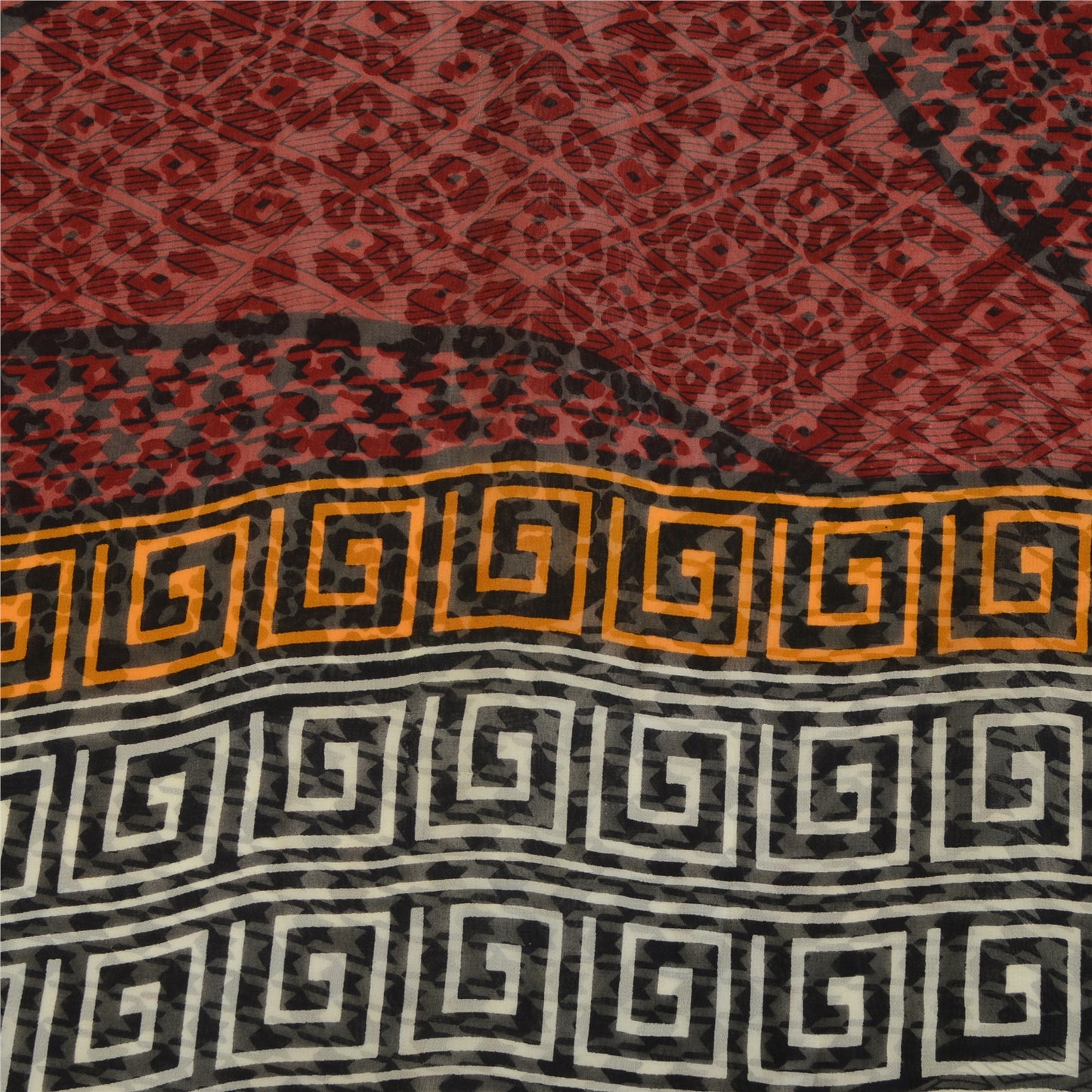 Sanskriti Vintage Sarees Dark Red Blend Georgette Printed Sari 5YD Craft Sustainable Fabric