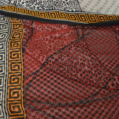 Sanskriti Vintage Sarees Dark Red Blend Georgette Printed Sari 5YD Craft Sustainable Fabric