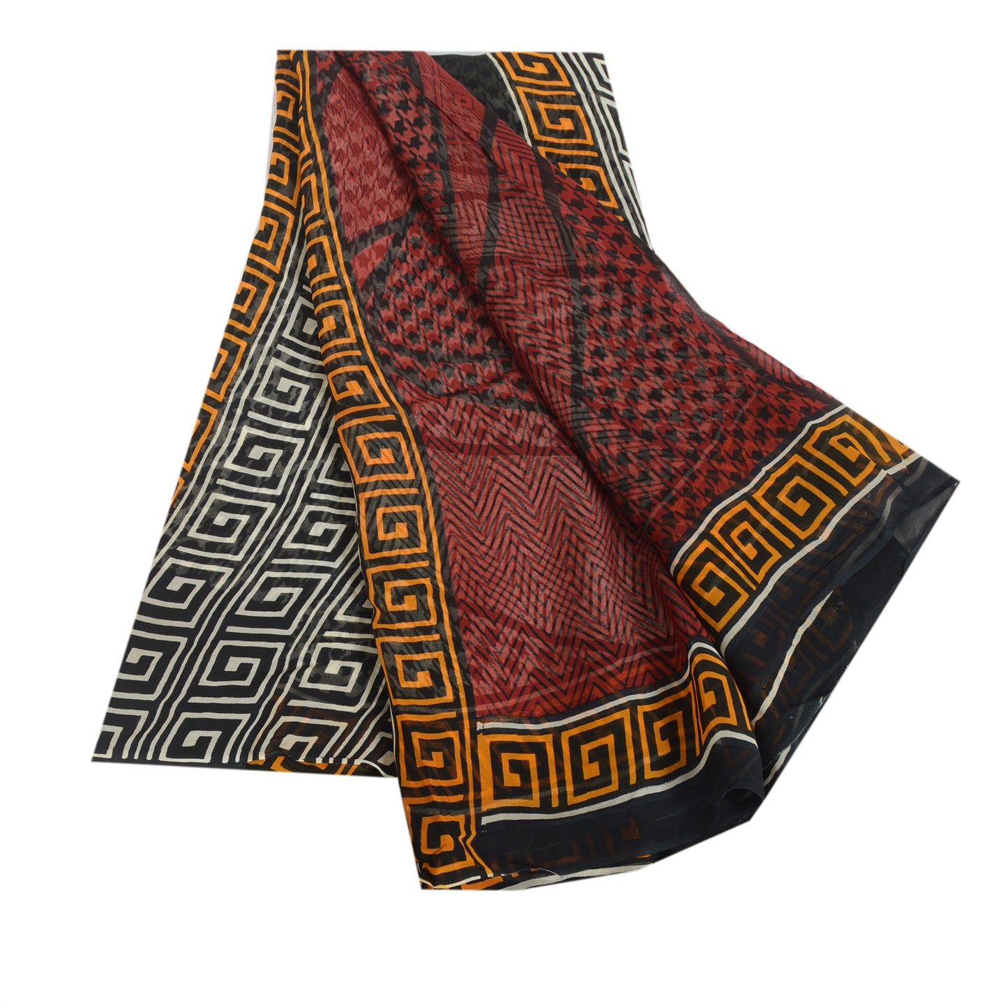 Sanskriti Vintage Sarees Dark Red Blend Georgette Printed Sari 5YD Craft Sustainable Fabric