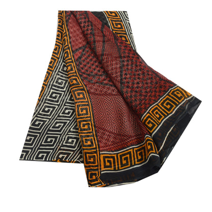 Sanskriti Vintage Sarees Dark Red Blend Georgette Printed Sari 5YD Craft Sustainable Fabric