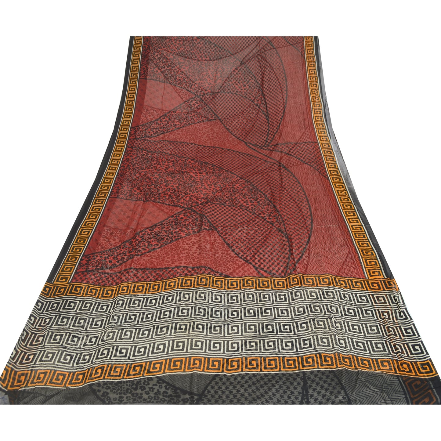 Sanskriti Vintage Sarees Dark Red Blend Georgette Printed Sari 5YD Craft Sustainable Fabric