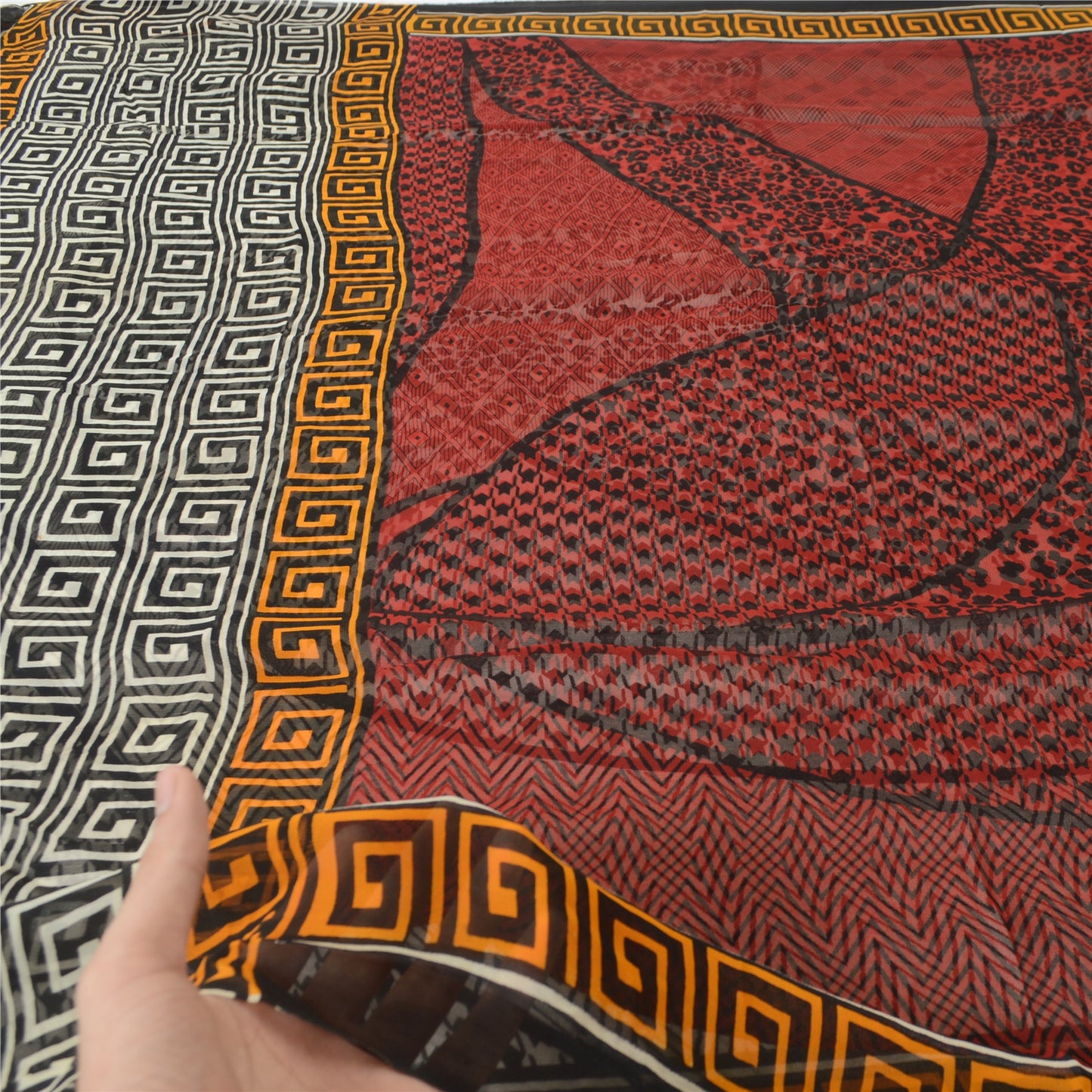 Sanskriti Vintage Sarees Dark Red Blend Georgette Printed Sari 5YD Craft Sustainable Fabric