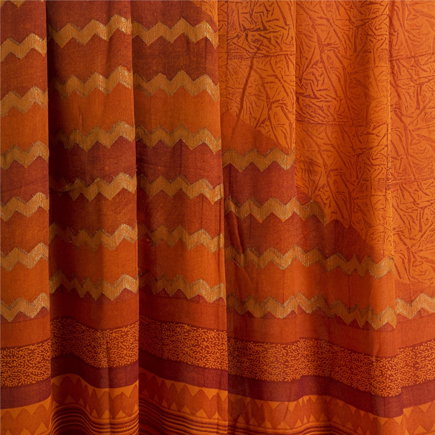 Sanskriti Vintage Sarees Saffron Pure Georgette Silk Printed Sari Craft Sustainable Fabric
