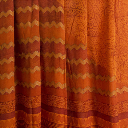 Sanskriti Vintage Sarees Saffron Pure Georgette Silk Printed Sari Craft Sustainable Fabric