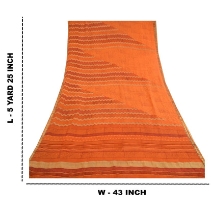 Sanskriti Vintage Sarees Saffron Pure Georgette Silk Printed Sari Craft Sustainable Fabric