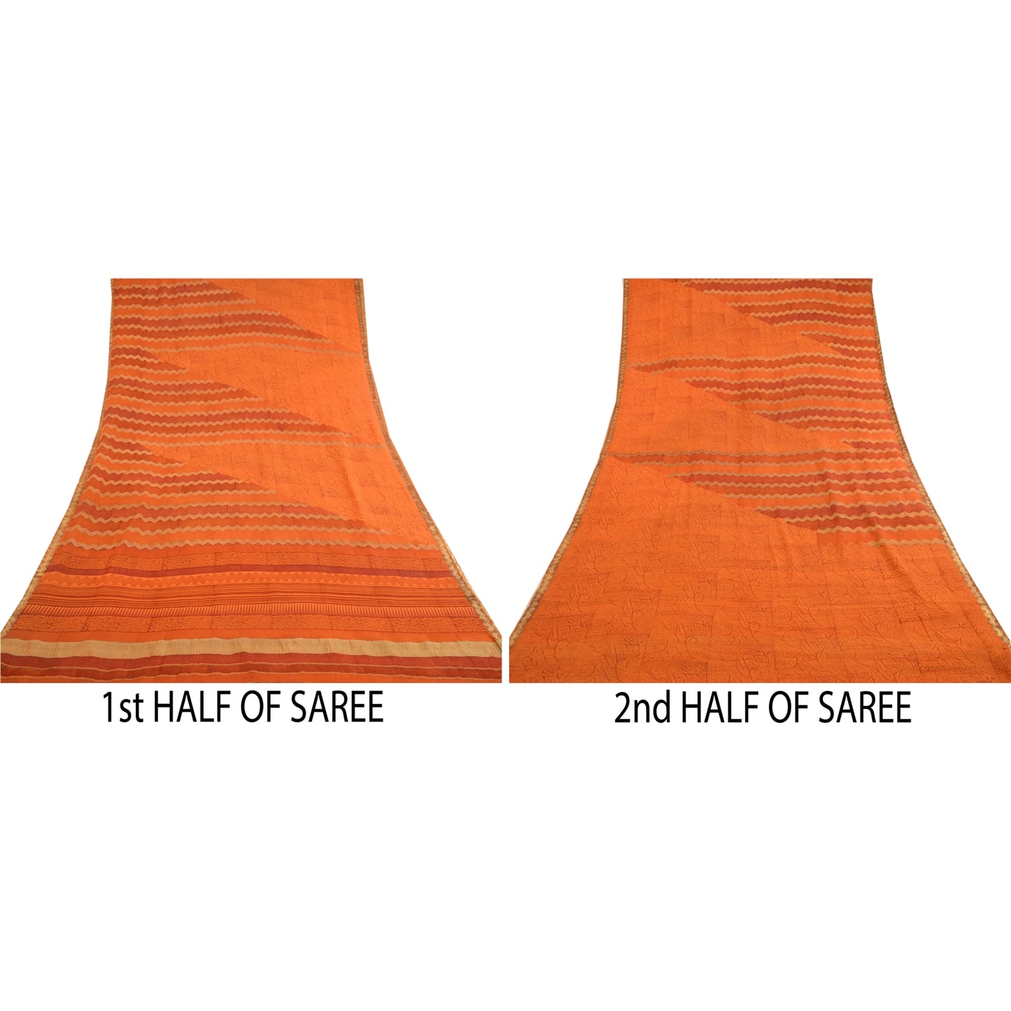 Sanskriti Vintage Sarees Saffron Pure Georgette Silk Printed Sari Craft Sustainable Fabric