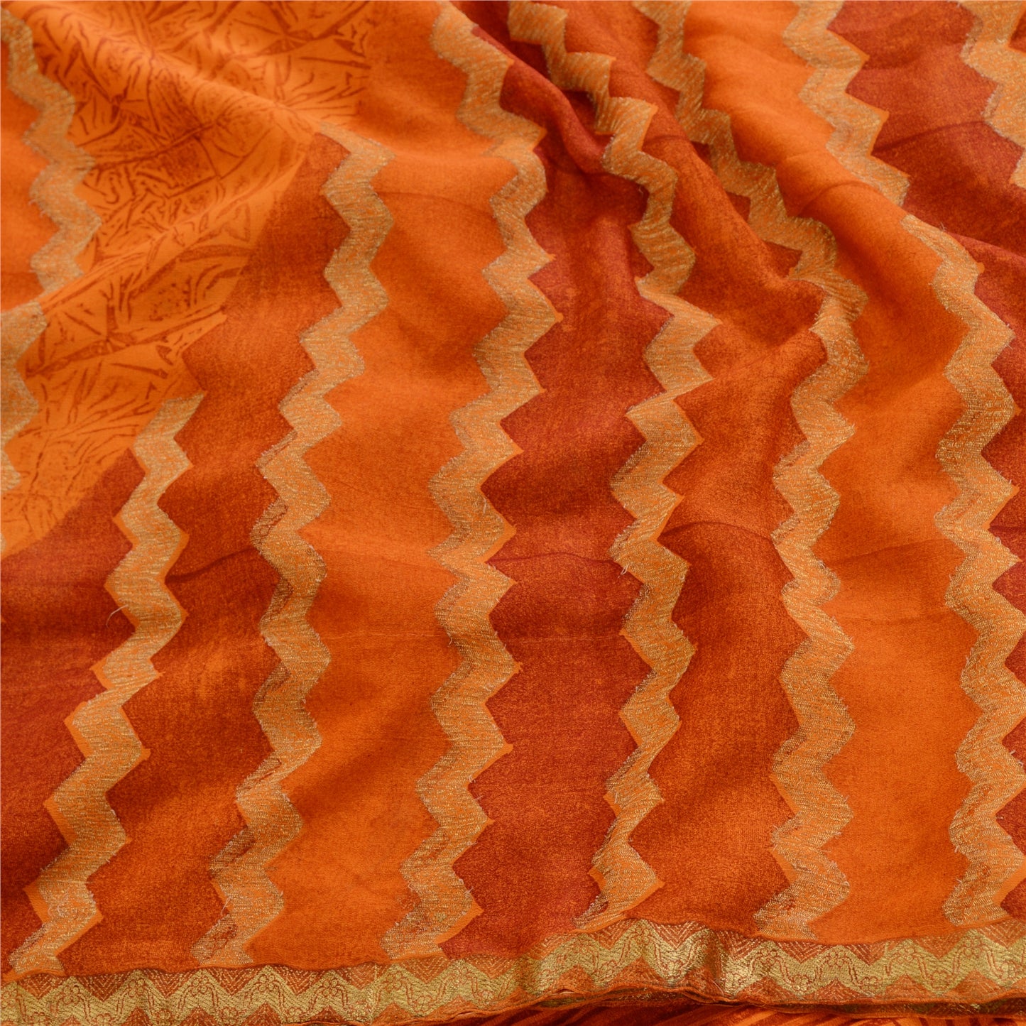 Sanskriti Vintage Sarees Saffron Pure Georgette Silk Printed Sari Craft Sustainable Fabric