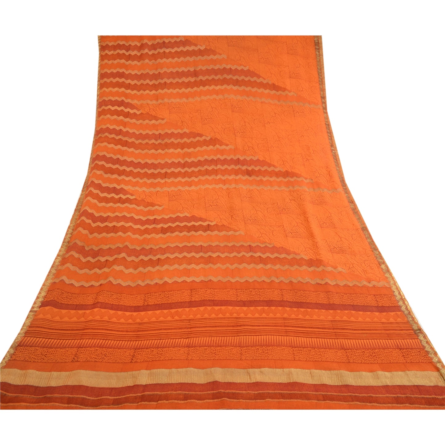 Sanskriti Vintage Sarees Saffron Pure Georgette Silk Printed Sari Craft Sustainable Fabric