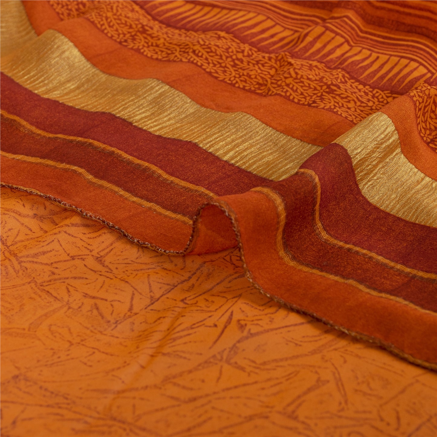 Sanskriti Vintage Sarees Saffron Pure Georgette Silk Printed Sari Craft Sustainable Fabric