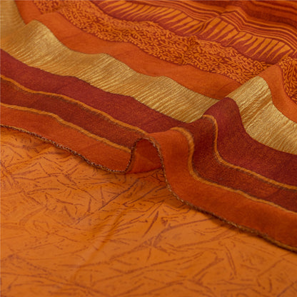Sanskriti Vintage Sarees Saffron Pure Georgette Silk Printed Sari Craft Sustainable Fabric