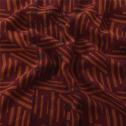 Sanskriti Vintage Sari 100% Pure Georgette Silk Saree Brown/Green Printed 5Yd Craft Fabric Boho Quilting Material For DIY Projects