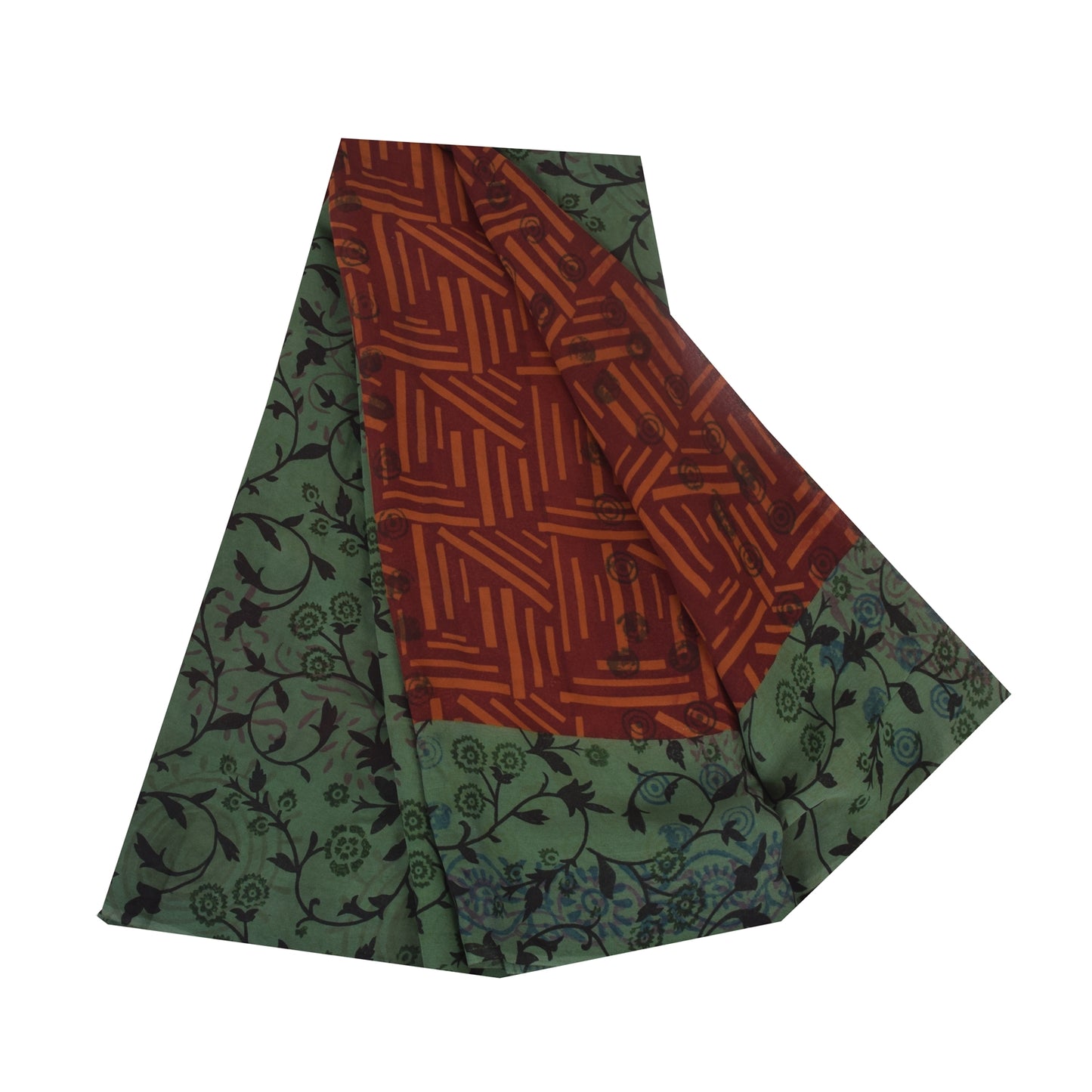 Sanskriti Vintage Sari 100% Pure Georgette Silk Saree Brown/Green Printed 5Yd Craft Fabric Boho Quilting Material For DIY Projects