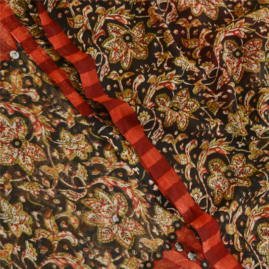 Sanskriti Vintage Sarees Black Printed Georgette Sari 5yd Floral Craft Sustainable Fabric